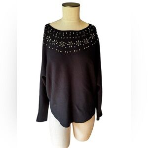 LIV Milano Women’s Beaded Embellished Black Dolman Sleeve Sweater Sz M